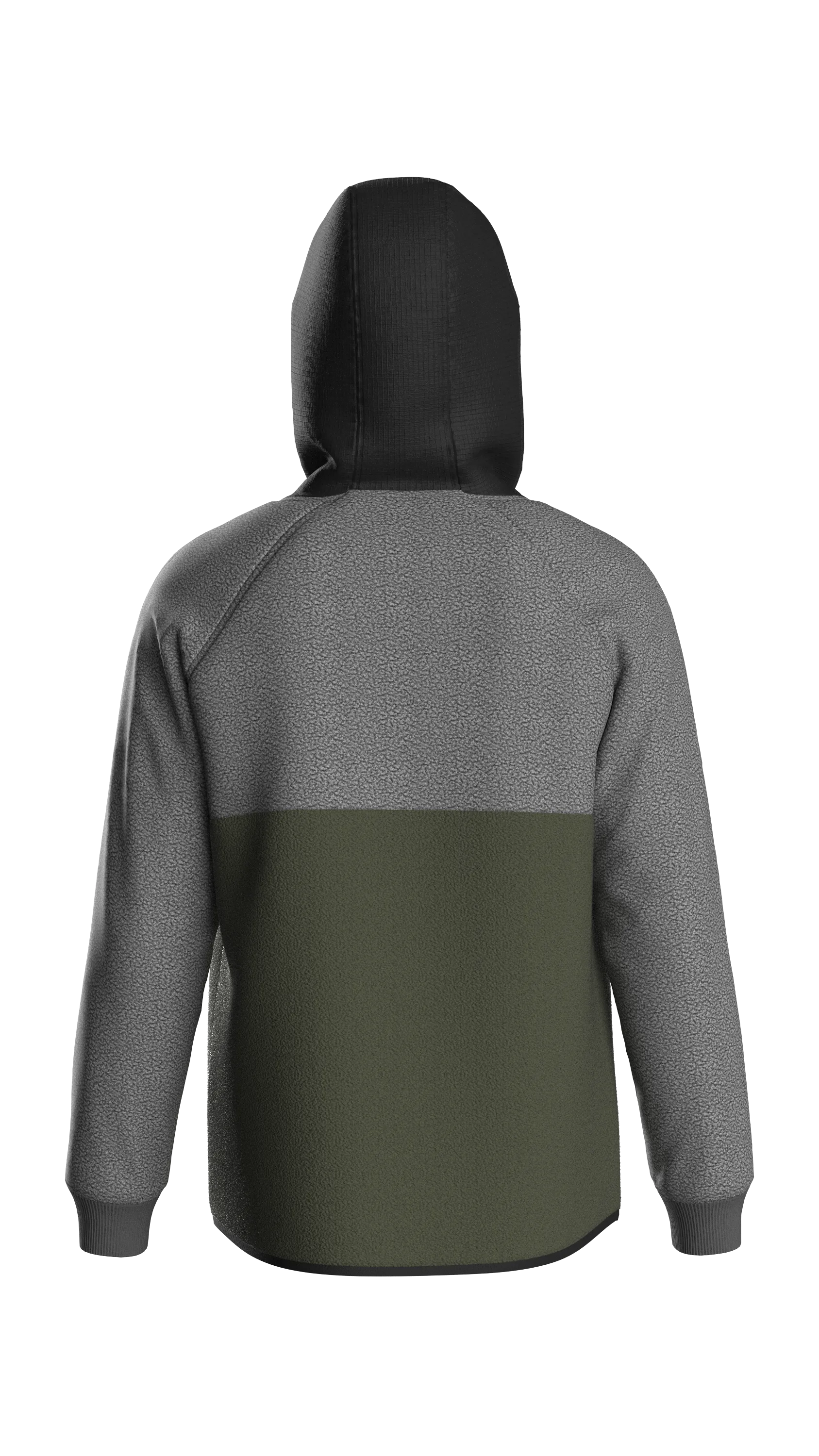 Woodland Hooded 1/2 Zip Recycled Polar Fleece - Grey Marl/Khaki